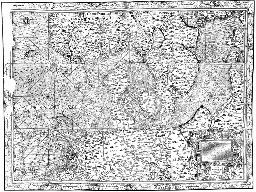 Karta från 1543 över södra Sverige